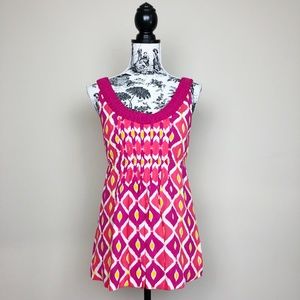 TORY BURCH Pink Ikat Print Silk Top Size 8